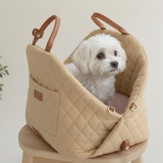 웨그앤고 퀼팅 강아지 카시트 럭셔리 이동가방, 1개, 베이지