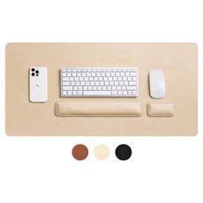 아이브홈 3in1 프리미엄 가죽 대형 데스크 매트 장패드 키보드 마우스 손목받침 세트, 소프트 아이보리 (80x40cm), 1개