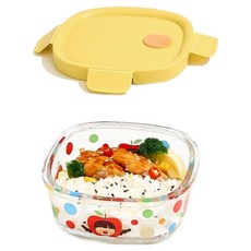 Heyoo 전자레인지 가열 3칸 유리 도시락통 직장인 도시락통 가방 세트 밀폐용기, 1개, 정방형 640ml