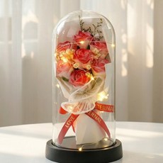 어반픽스 시들지 않는 led 무드등 유리돔 조화 편지 세트, 1개, 레드 화이트