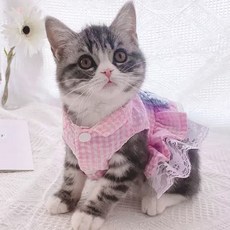 DING DONG PET 寵物泡泡紗格紋無袖連身裙, 粉紅色