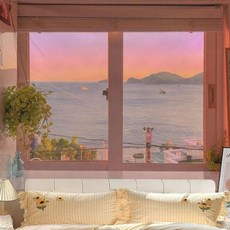 자연풍경 바다 숲 패브릭포스터 감성 인테리어 벽장식, 노을과 바다