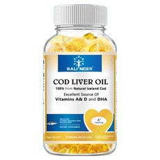 아이슬란드 대구 대구 간유 보충제 - 심장 건강 뇌 건강 면역 지원 관절 건강 및 눈 건강을 위한 비타민 A D 및 DHA 오메가-3 생선 기름 건강 보조식품 함유, 1개, 60정