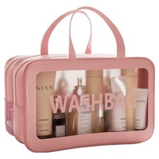 아르앤유 2중 구조 사우나 파우치 메쉬 방수 세면도구 수영 가방, 핑크