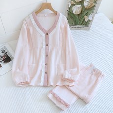 [초특가] POMTOR 봄가을 여성용 순면 임산부 수유 홈웨어 세트 땀 흡수 통기성 좋은 잠옷