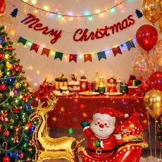 크리스마스 파티 장식 데코 풍선 산타 펠트 가랜드 풍선 장식 세트 트리 데코 장식, 산타엘크