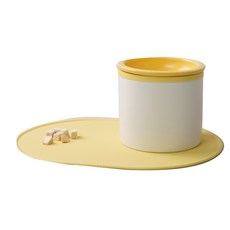 BOWLBOWL 韓國製中小型犬貓咪飯碗 HELLO 直角碗餐墊套組 15cm, 黃色+白色+黃色, 1套