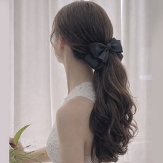 모람 자연스러운 웨이브 포니테일 집게 가발 대왕 리본핀 포함, 1개, 내추럴블랙
