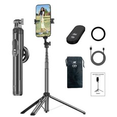 스틸덕 155cm 맥세이프 최고봉 셀카봉 삼각대 올인원 블루투스 C타입 리모컨, 블랙, 1개