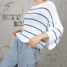여성 캐주얼 스트라이프 박스핏 크롭 여름 니트티