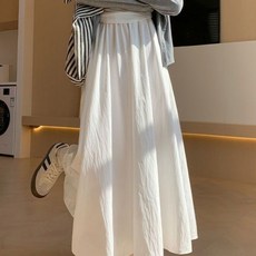 여성 여름 화이트 A라인 롱스커트 하이웨스트 플리츠 주름 미디 스커트 체형커버 데일리룩