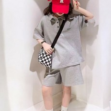 에이치제이 여름 남아 여아 공용 카라티 반팔 반바지 세트 주니어 카라넥 상하복