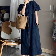 데일로엔 여성 데님 반팔 롱 원피스