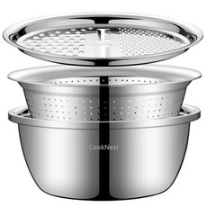 CookNest 스텐 강판 만능 채칼 3종 세트 채반 믹싱볼 똑순이 만능강판, 1개, 믹싱볼+채반+채칼