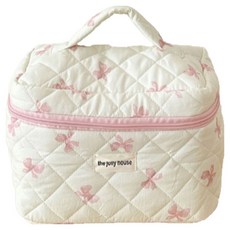 온뉴리 다용도 누빔 기저귀 수납 파우치 콧물 흡입기 보관 화장품 멀티 가방, 핑크리본