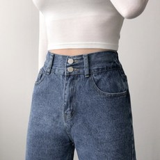 레이디스룸 피치 기모 허리잘록 뒷밴딩 하이웨스트 투버튼 일자 와이드 청바지 데님 팬츠