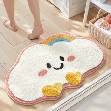 모먼트비 부드러운 도톰 극세사 욕실 화장실 아이방 현관 미끄럼방지 구름 발매트 40x60, 핑크구름