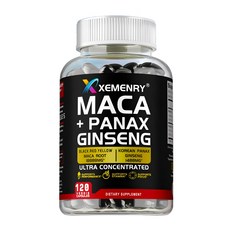 마카 + 파낙스 인삼 캡슐 11400mg - 남성을 위한 에너지 및 지구력 강화, 3개, 60정