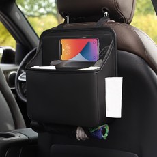 可愛造型多功能車用椅背置物袋 強承重 適用於多數車型, 1個, 經典黑【收納+抽紙】（送防水內桶）