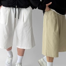 빠델 두장묶음 남성용 린넨 원턱 벌룬 와이드 밴딩 7부 버뮤다팬츠 빅사이즈 반바지