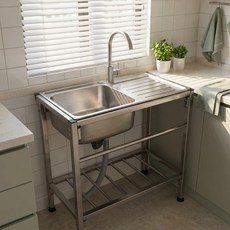 Kismetic 간이 이동식 싱크대 스텐싱크대 업소용싱크대 주방싱크대 세면대, 1개, 은색