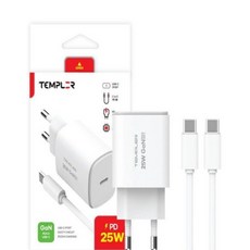 가정용 초고속 충전기 25W + C to C 케이블 세트, 1개, 화이트, 1m