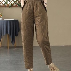 여성 누빔 경량 패딩 배기 팬츠 따뜻한 와이드 팬츠 캐주얼 밴딩 방한바지 겨울바지