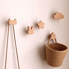 무타공 다용도 우드 후크 걸이 가방 모자 옷, 2개, 고양이