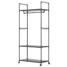 Nexre 이동식 철제 프리미엄 드레스룸 시스템 행거 스탠드 옷걸이 수납 정리 옷장, 블랙