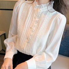 해피유통 여성 봄가을 고급감 긴팔 프릴 블라우스 출근룩 셔츠 why