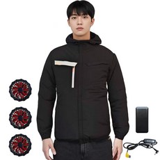 WOWWAY 선풍기 옷 아이스 냉각 남자 작업복 후드 [3개 USB팬]+4단조절+보조배터리20000mAh 에어컨 조끼