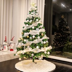 聖誕樹套餐 含裝飾 樹裙 高級感ins風 豪華聖誕樹, F款白月光 2.1米聖誕樹套餐+印花樹群