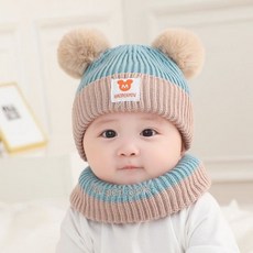 유아동 가을겨울용 곰돌이 남여공용 아기모자 넥워머 세트 2~4세 4종컬러