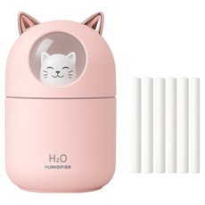 미니 초음파 저소음 차량용 사무용 고양이 가습기 가습기 필터 6개 제공, 핑크