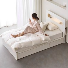 파로마 베이 베노 LED 호텔 수납 침대 프레임(슈퍼싱글/퀸/킹), 화이트