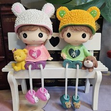 인테리어 소품 귀요미 연인 장식인형 2P세트 테이블 선반 난간 원룸 장식, 혼합색상