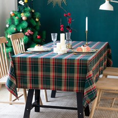 에뚜알 크리스마스 체크 식탁보 원형 사각 테이블보+미니트리, 200X140cm, 레드그린, 1개