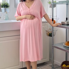 코지데일리 캡내장 수유 롱 원피스 반팔 노브라 임산부 출산복 잠옷 홈웨어 빅사이