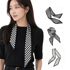 1+1+1 쁘띠 숏 스카프 블랙톤 타이 간절기 헤어스카프 데일리 머플러 가벼운 보온 넥워머