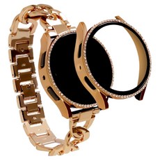 티엑스엘엑스 갤럭시워치 체인 메탈 스트랩 + 큐빅 풀커버 케이스 세트, 로즈골드