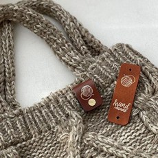 반으로 접는 모자 가방장식 핸드메이드 라벨 가죽 니팅태그, 추가안함, 레드브라운 금박, 1개