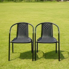 밀오버 야외 라탄 철제 의자 카페 테라스 정원용 방수체어, 블랙, 2개
