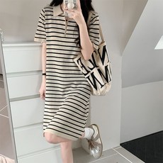 데일로엔 여성 단가라 카라 반팔 미디엄 데일리 원피스