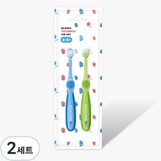 BPA FREE 에이카랩스 어린이 유아 코뿔소 칫솔 2종 만2세 이상 초등학교 저학년 유치원 어린이집, A타입(파랑+연두), 2세트, 2개입
