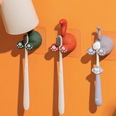 아르앤유 공룡 발바닥 무타공 강력접착식 칫솔꽂이, 그린+레드+그레이, 1개