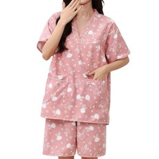 Makone 남성 여성 찜질복 사우나복 나무잎 커플 반팔 반바지 상하의 세트