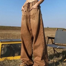 COSYEVNO 여자 청바지 가을 하이웨스트 일자 레터링 자수 프린트 트렌디 빈티지 슬랙스 팬츠 CXJnzk-12