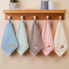 로엘느 순면 동물 자수 고리 수건 핸드 타월, 1세트, 혼합(각1장/총5장)