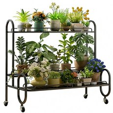 이동식 철제 화분 정리대 인테리어 다용도 수납 선반 화분진열대, 블랙-100cm, 3단