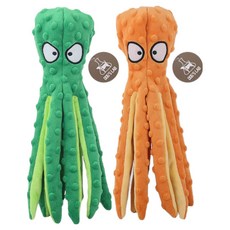 독스랩 바스락 삑삑이 문어 장난감, 1개, 오렌지+그린